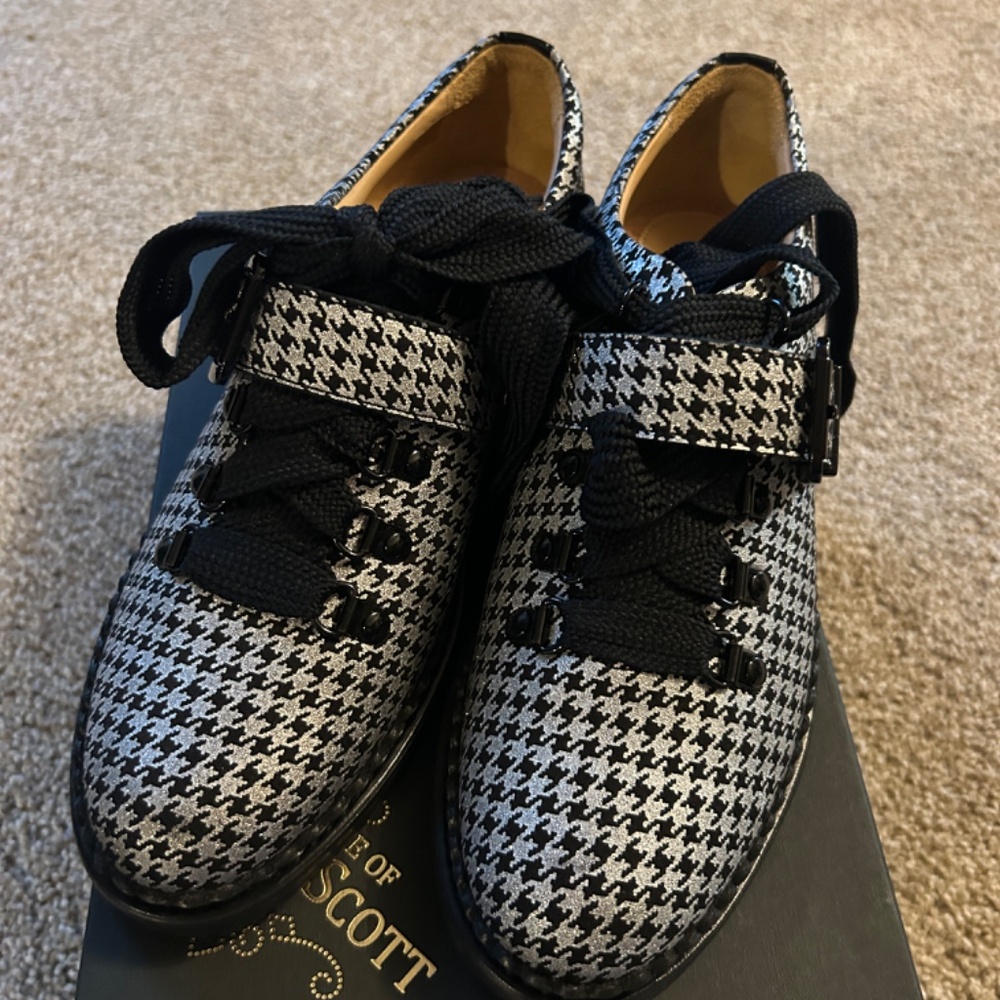 The Office of Angela Scott Suede Houndstooth Print Oxfords